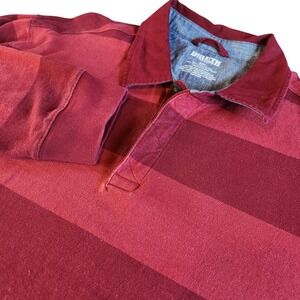 DULUTH TRADING CO Rugby Shirt Polo Mens 2XL Red Striped Elbow Patches